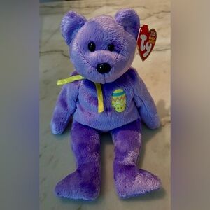 Ty Lavender Plush Bear with Easter Egg